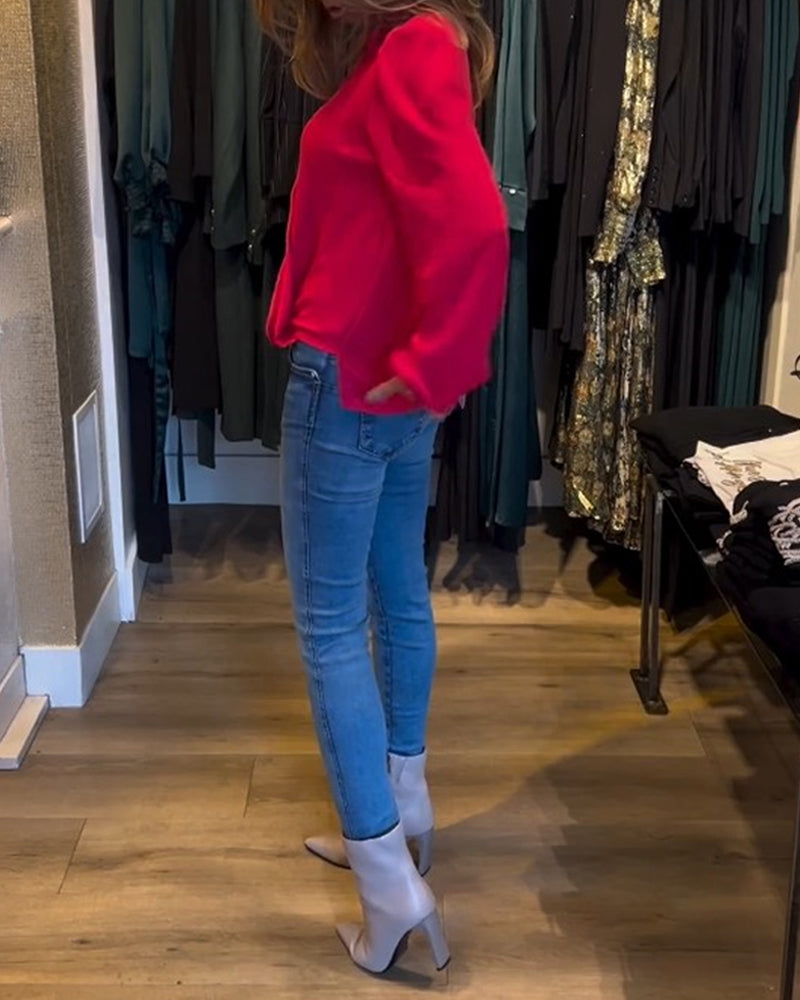 Elegant bluse med lanterneermer