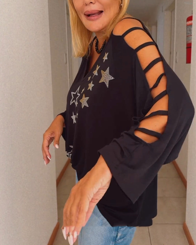 Topp med stjernetrykk off-the-skulder cutout