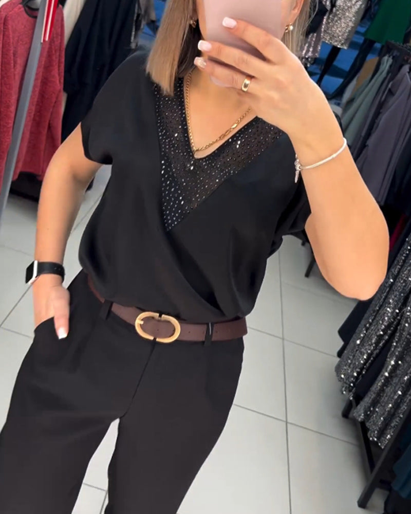 V-hals kortermet avslappet topp