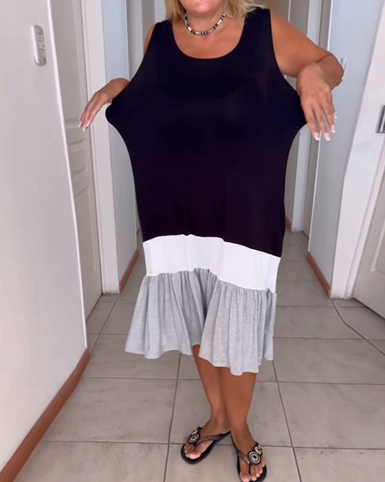 Kjole uten ermer og rund hals med fargeblokker