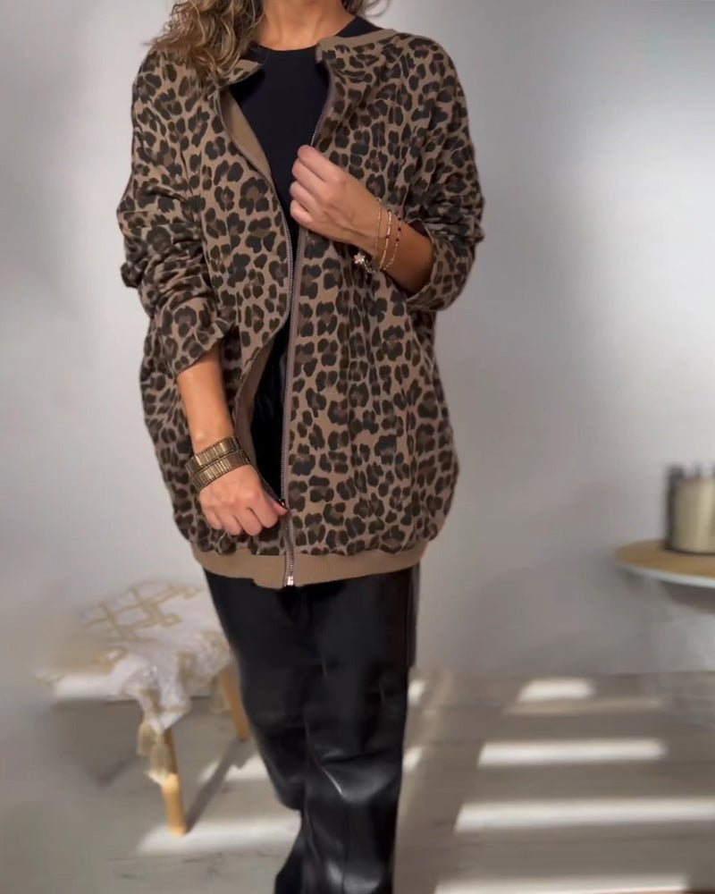 Leopardtrykk Fasjonabel løs genser
