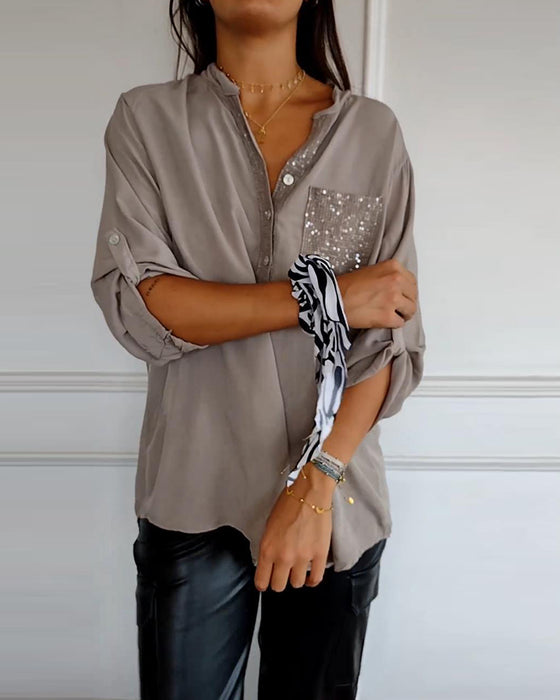 Løs casual topp med paljetter og patchwork