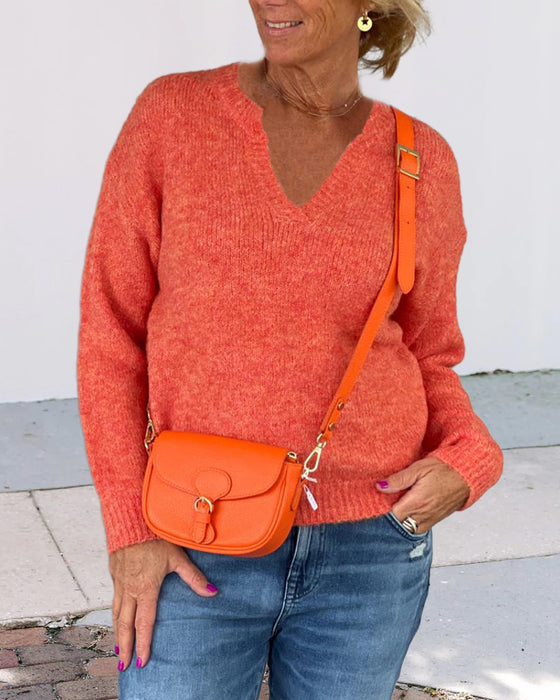 Solidfarge V-hals-pullovers