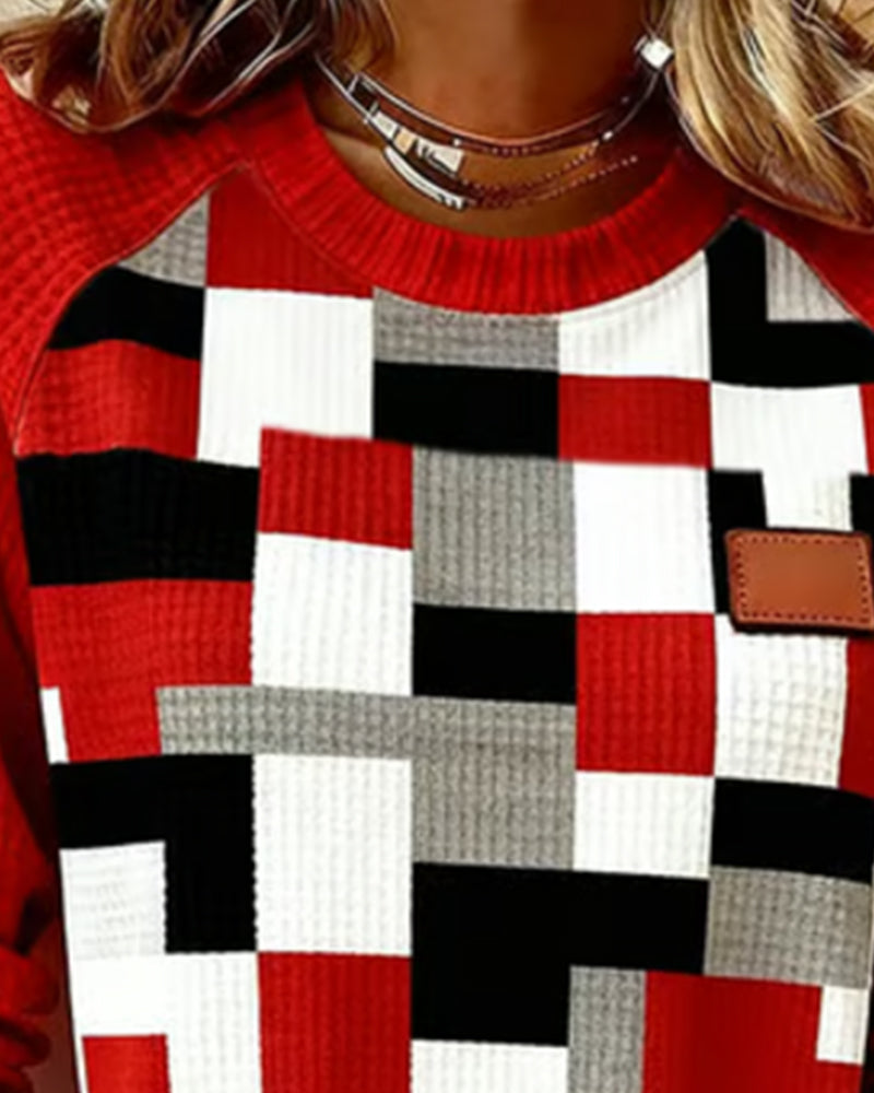 Sweatshirt Vaffelmønster Firkantet Trykk