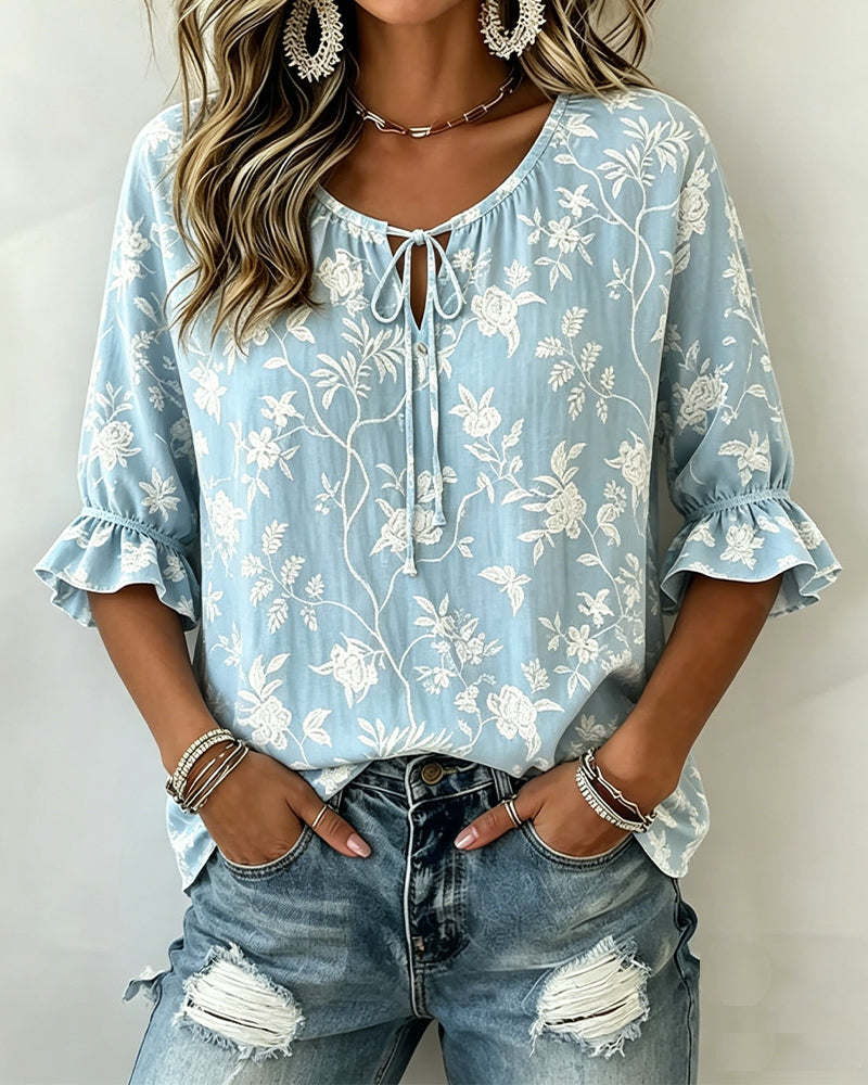 Bluse Knyting Ruffle Trykk