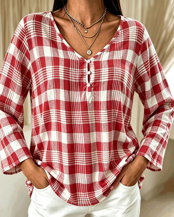 Bluse Stilig V-Hals Rutete Albuelang Erme