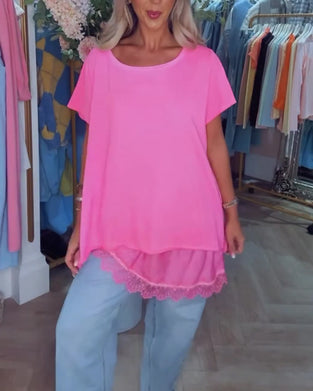 T-skjorte Blonde Spleiset Kort Erme