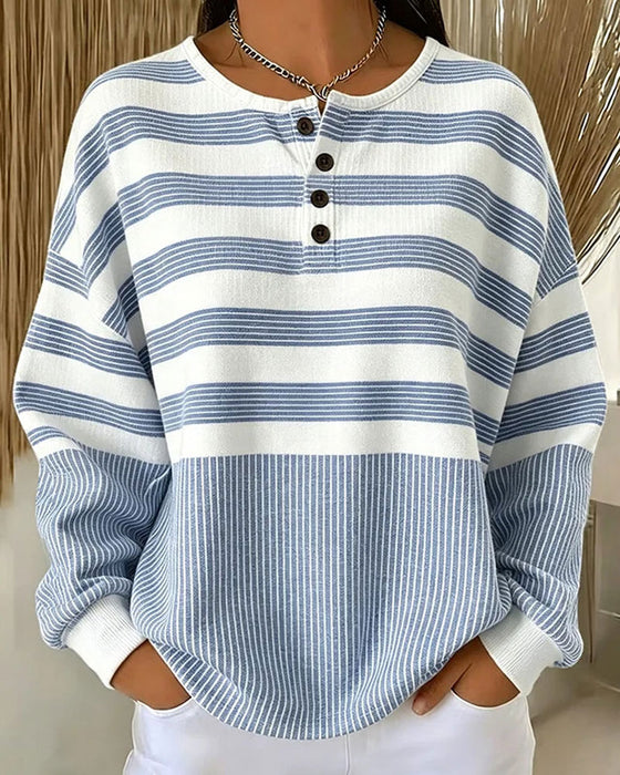 Sweatshirt Stripe Henley Hals Langermet