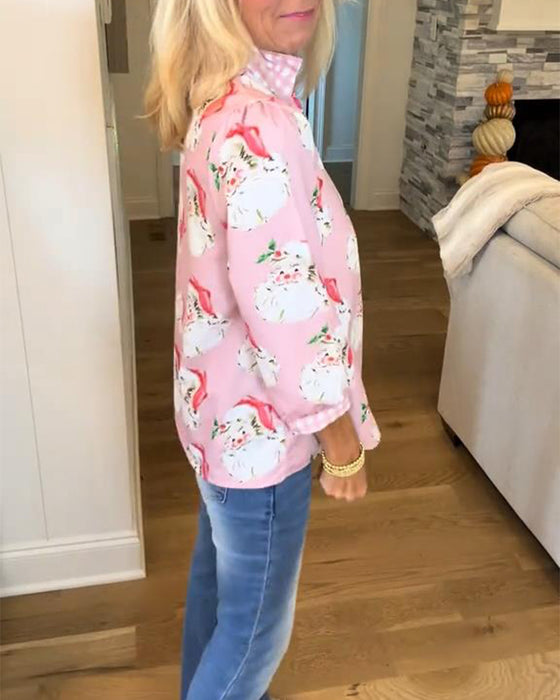 Skjorte Med Julenissetrykk Og V-Utringning