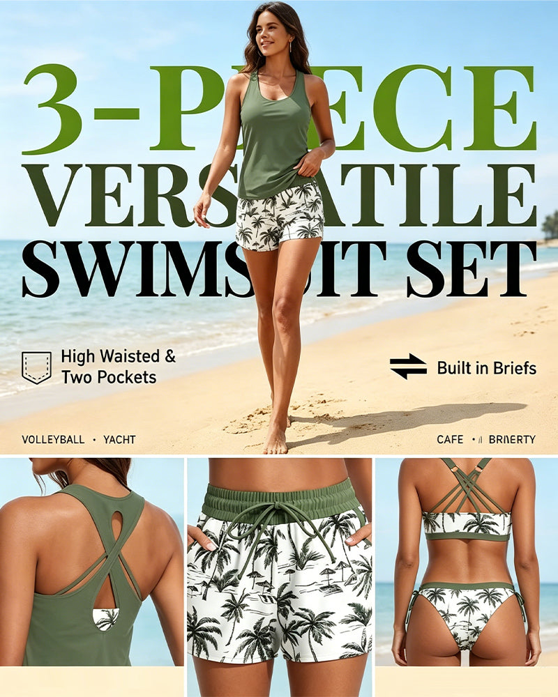 Dekk Og Bikini Crisscross Ermeløs Topp + Dragsnor Trykte Bukser For