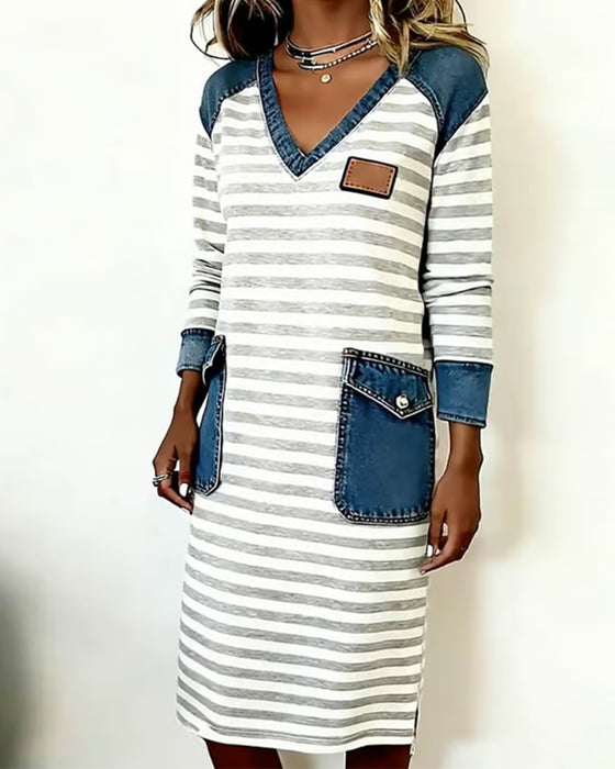 Kjole Mote Denim Lappeteppe V-Hals