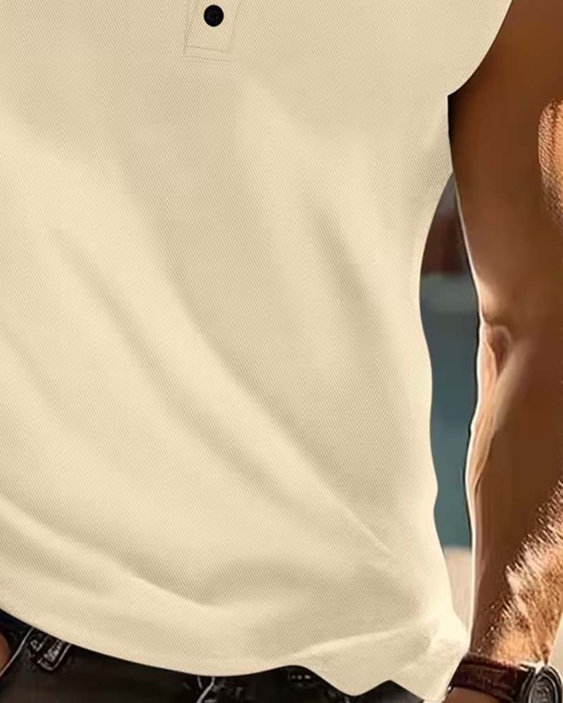 Tanktop Menn Henley Ensfarget Sport