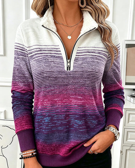 Sweatshirt Halv Glidelås Gradient Ståkrage