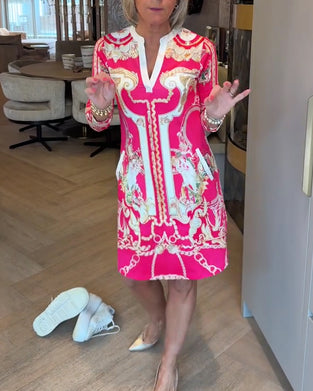 Kjole V-Hals Trekvart Erme Trykt Rett