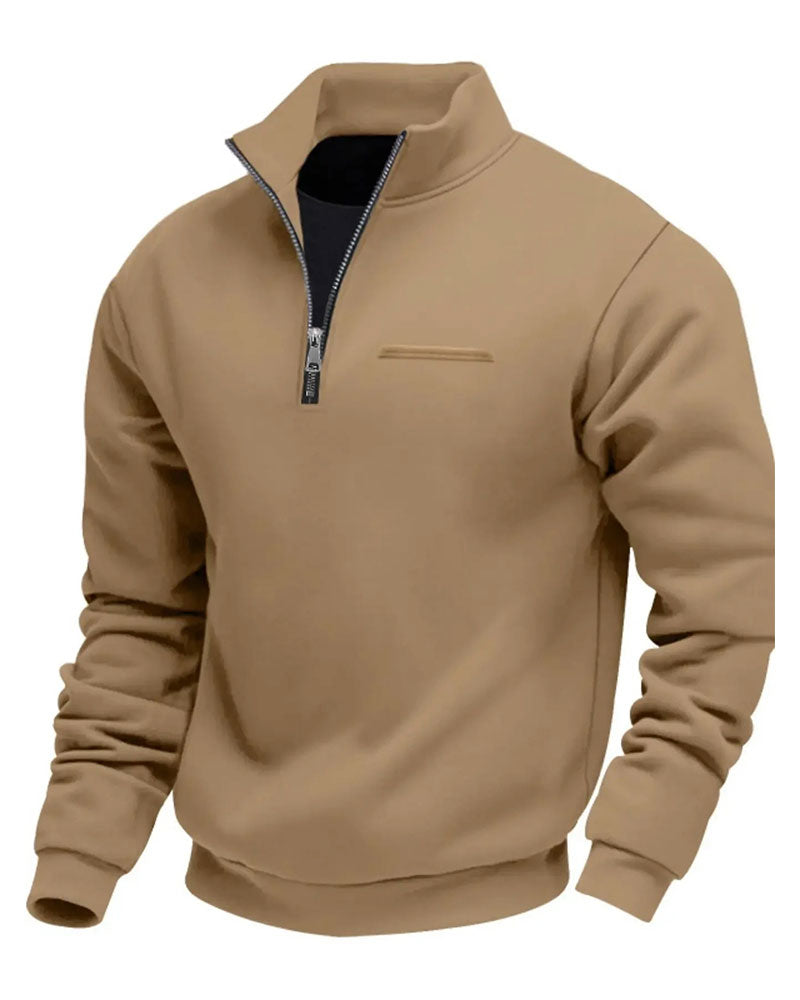 Sweatshirt Ensfarget Ståkrage Glidelås