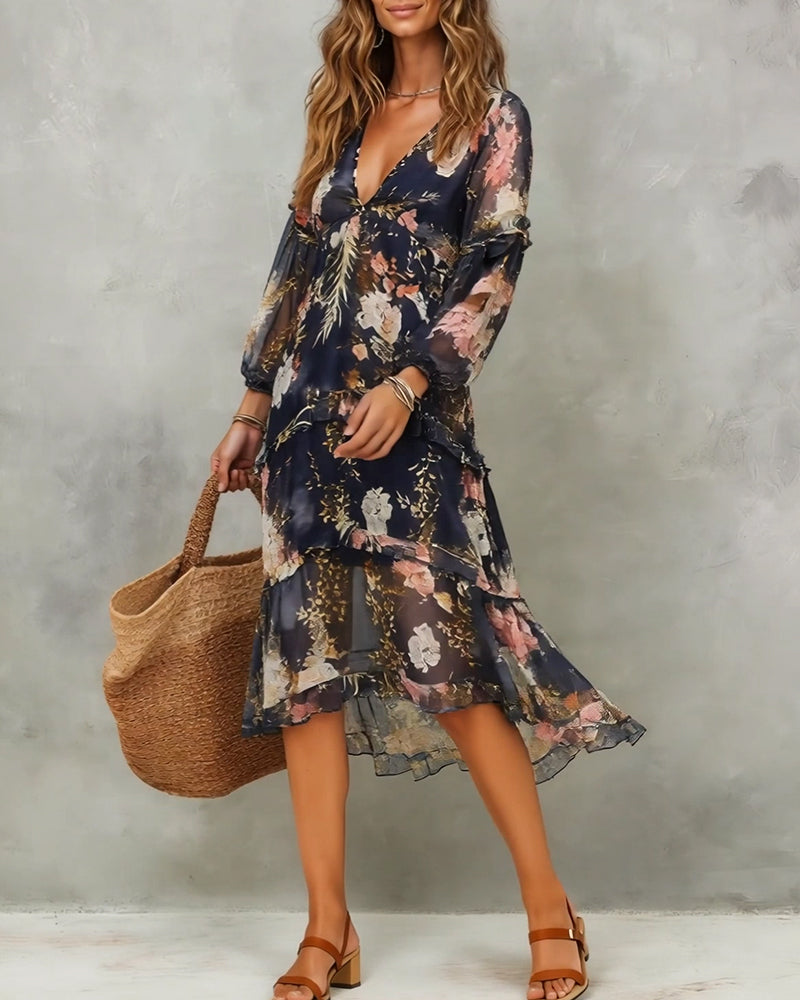 Kjole Sexy V-hals Bohemsk