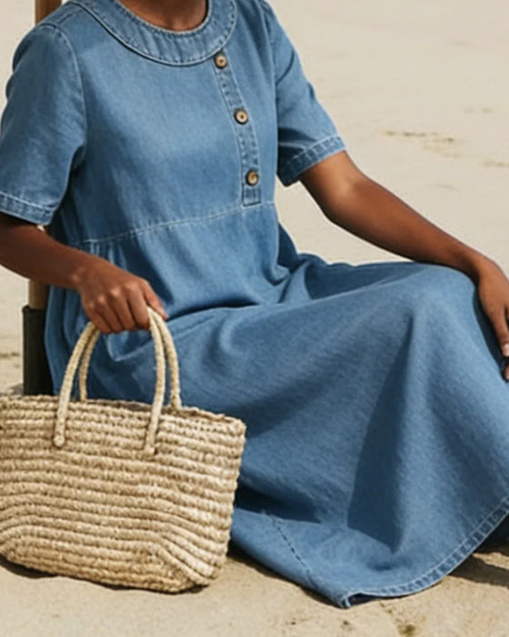 Kjole Rett Kortermet Lang