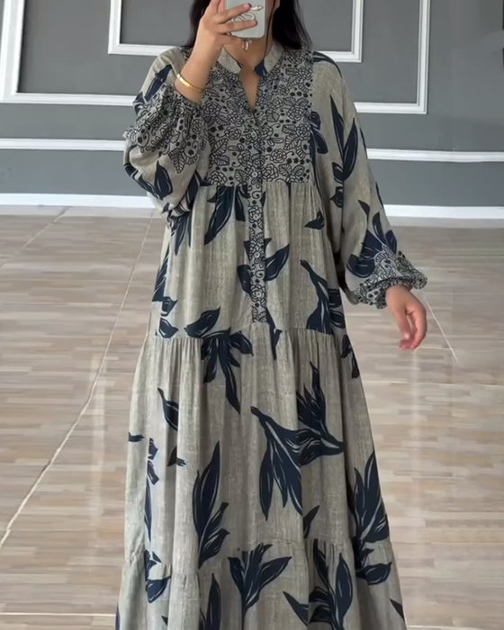 Kjole med lange ermer og trykk