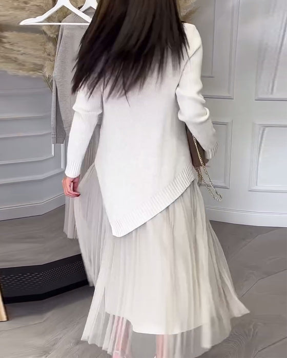 To-Delt Sett Med Genser Og Skjørt I Rund Hals Og Uregelmessig Design