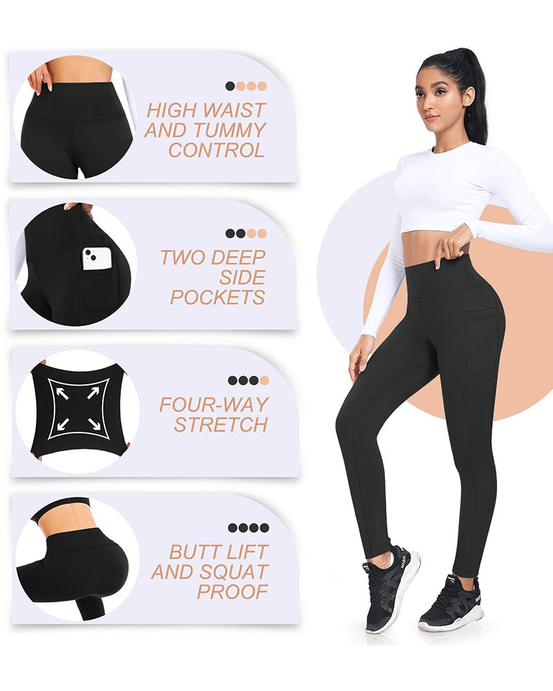 Dame Høy Midje Fleeceforet Leggings Med Lommer