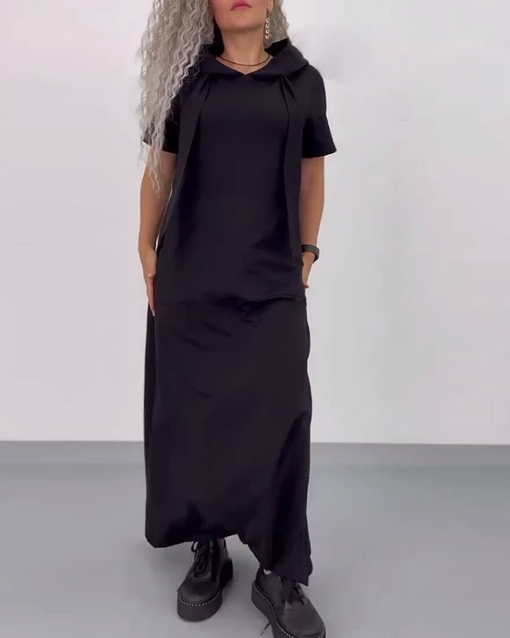 Kjole Ensfarget Hettegenser Casual