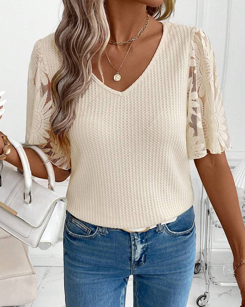 Bluse Blonde Skjøtet Erme V-Hals