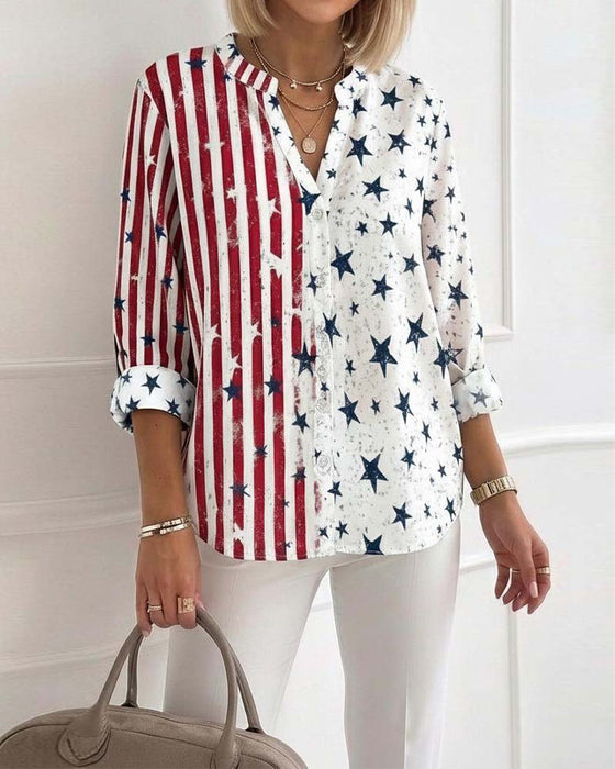 Bluse V-hals Trekvartsermer