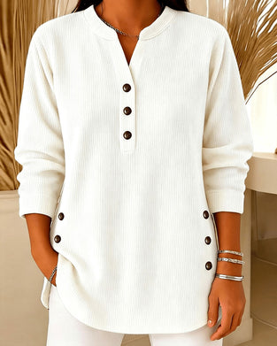 Bluse Knapp Solid Lang Erme