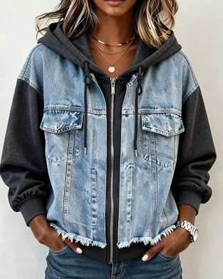 Kåpe Denim Lappverk Med Hette Sweatshirt