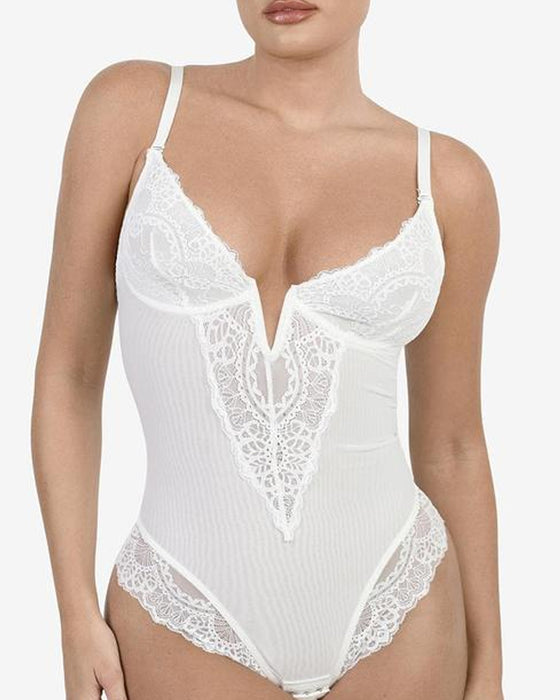 Bodysuit Med Dyp V-hals Og Blonder Formtøy