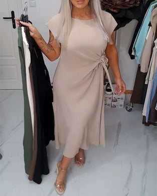 Kjole Ensfarget Rund Hals Midjepasserende Elegant