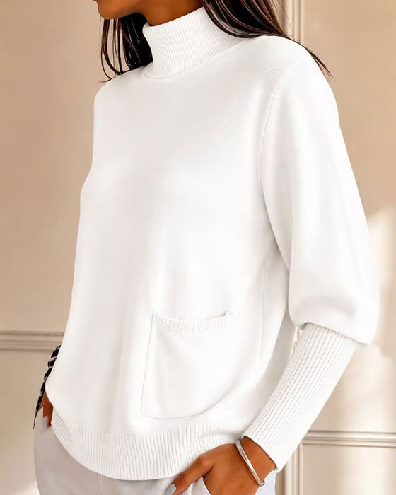 Pullover Turtleneck Lomme Solid