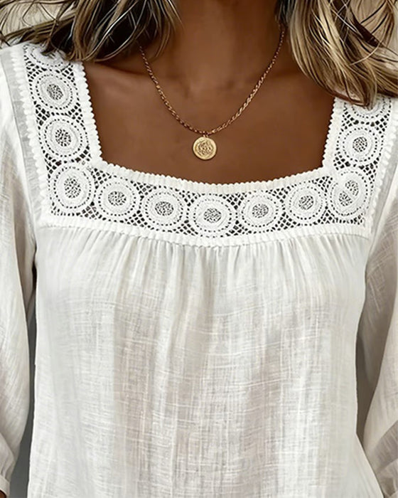 Bluse Firkantet Hals Blonde Lappeteppe