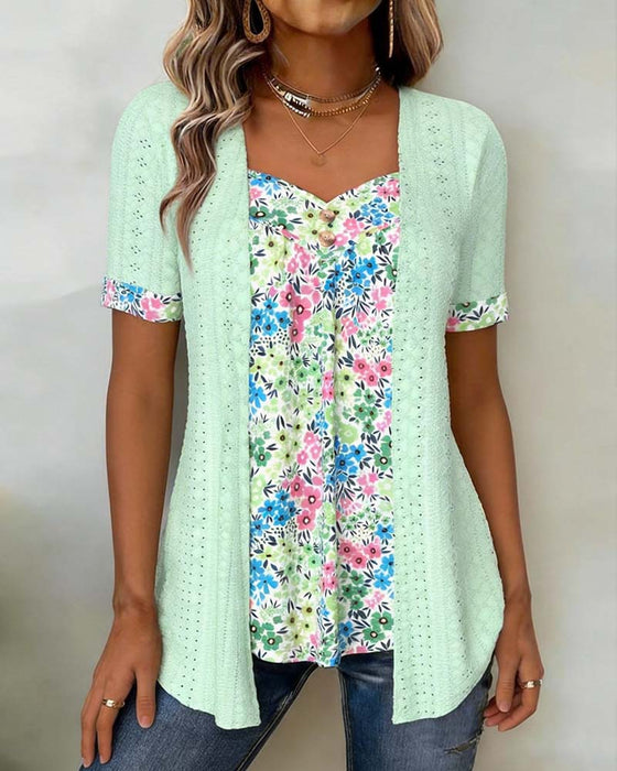 Bluse Falsk Todelt Trykk Hul