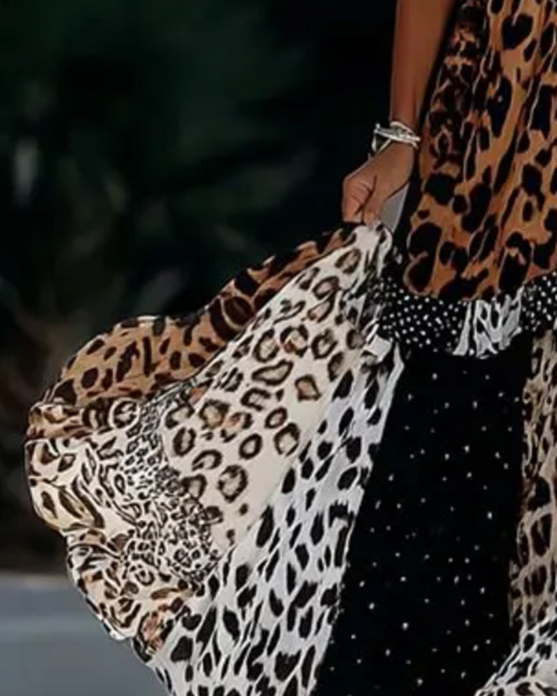 Kjole V-Hals Leopard Prikket Ruffle