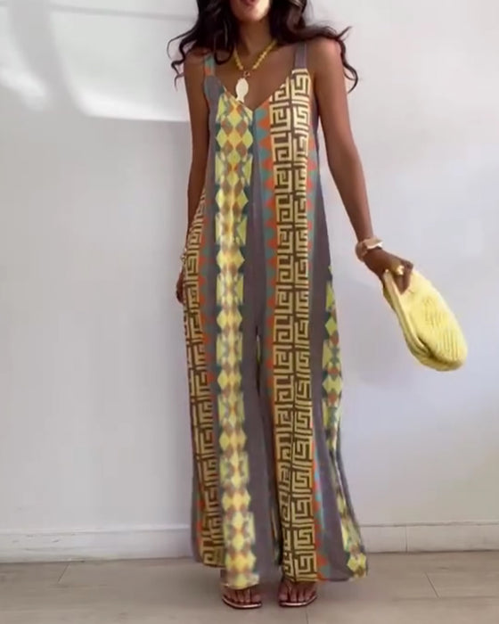 Jumpsuit Geometrisk Trykk Spagettistrap Bred Ben