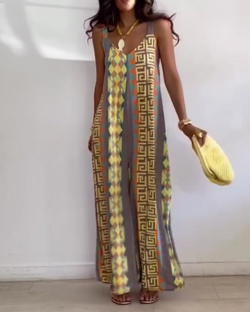 Jumpsuit Geometrisk Trykk Spagettistrap Bred Ben