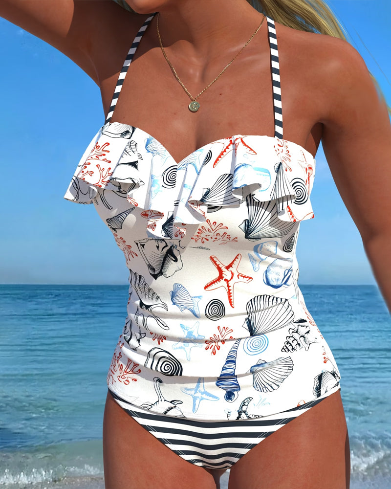 Ett Stykke Badedrakt Rysj Stripete Trykk