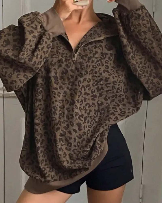 Sweatshirt Glidelås Leopard Casual