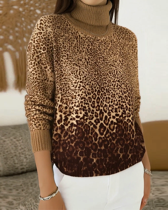 Genser Leopardprint Casual Høy Hals