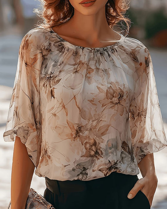 Bluse Blekk Vask Blomstret Boble Erme