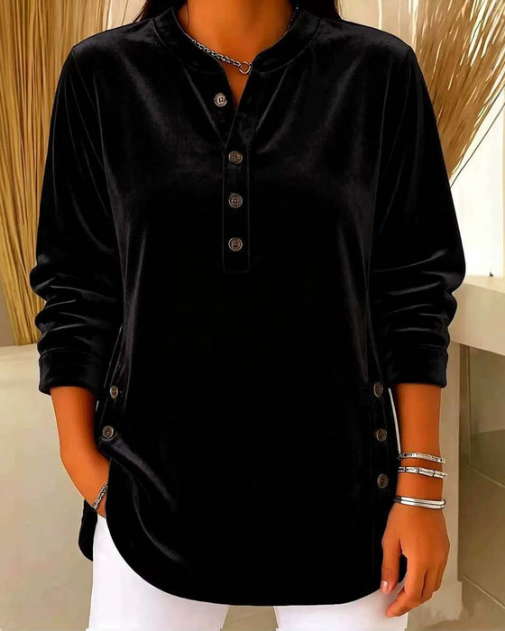 Bluse Avslappet Lang Erme Henley