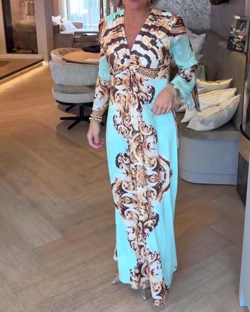 Kjole V-Utringning Trykt Komfortabel Casual