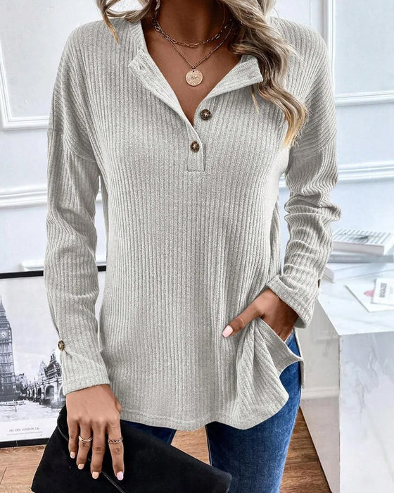 Bluse Ribbet Halv Glidelås Pullover