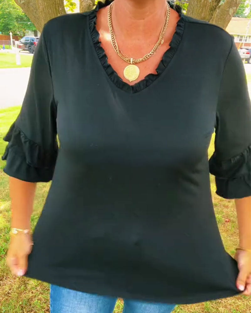 Topp Rynket V-Hals Trekvart Erme