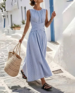 Kjole Stripe Twist Midje Ermeløs Lang