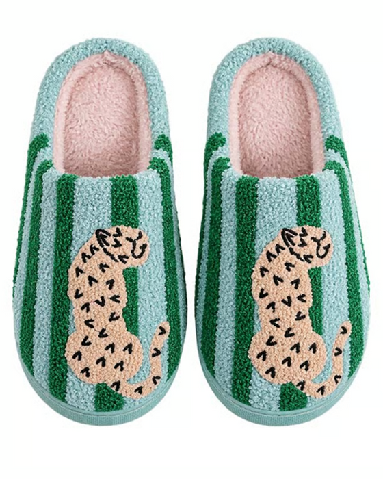 Dame Retro Stripet & Leopard Lodne Tøfler