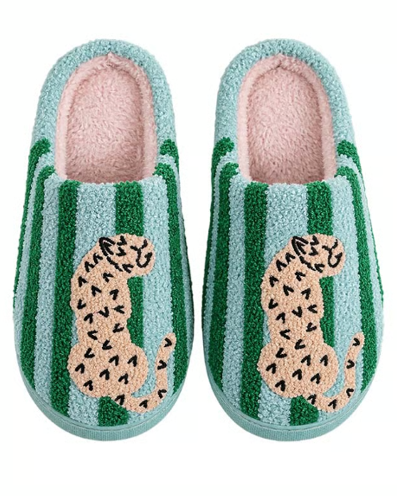 Dame Retro Stripet & Leopard Lodne Tøfler