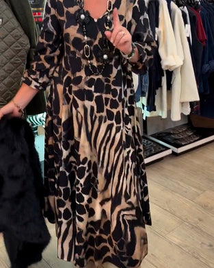 Kjole Leopard Zebra Løs Lang Erm