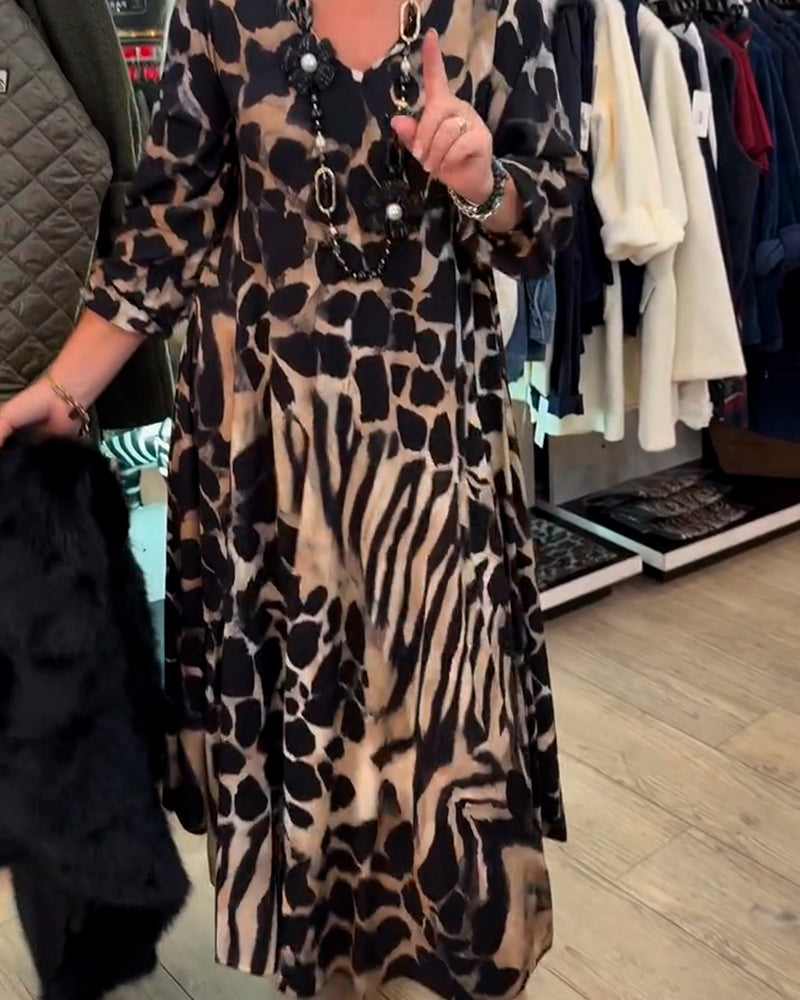 Kjole Leopard Zebra Løs Lang Erm